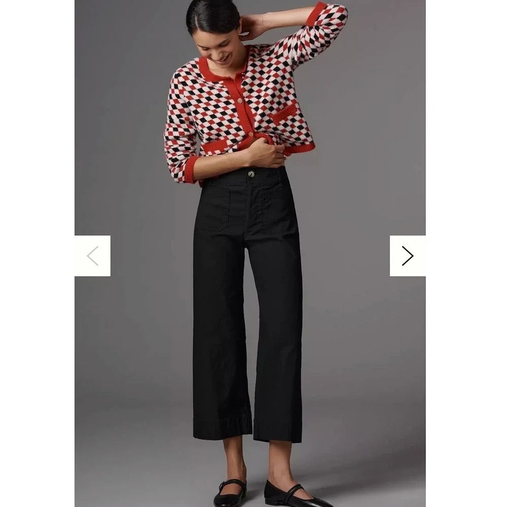 Maeve Anthropologie Colette Wide Leg Trouser Style Black Stretch Pants Sz 25P